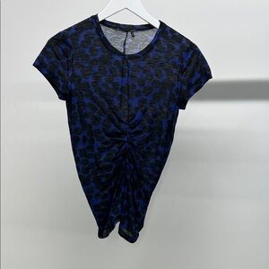 Proenza Schouler Black and Blue Patterned Short Sleeve Top